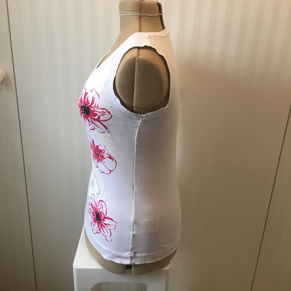 Denver Hayes white with pink flowers Pima cotton soft tank Size M - Picture 3 of 8